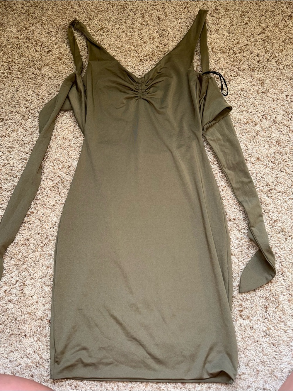 Morning Mist Olive Green Cold-Shoulder Bodycon Dress